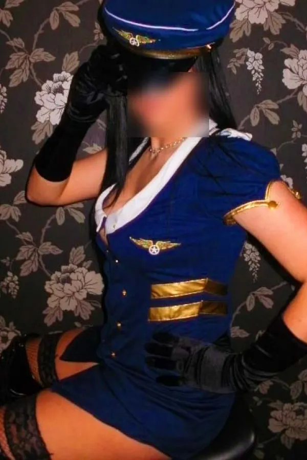 Morgan in sexy air hostess costume.